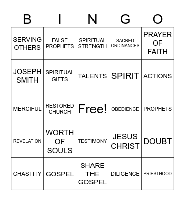 COME FOLLOW ME Bingo Card