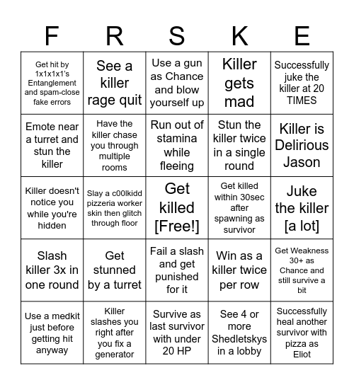 Forsaken Bingo Card