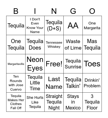 Drinking Songs Bingo Card