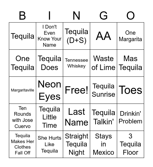 Drinking Songs Bingo Card