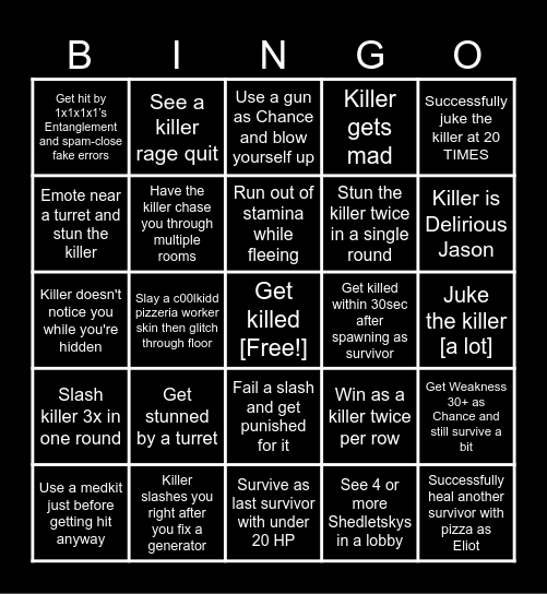 Forsaken Bingo Card