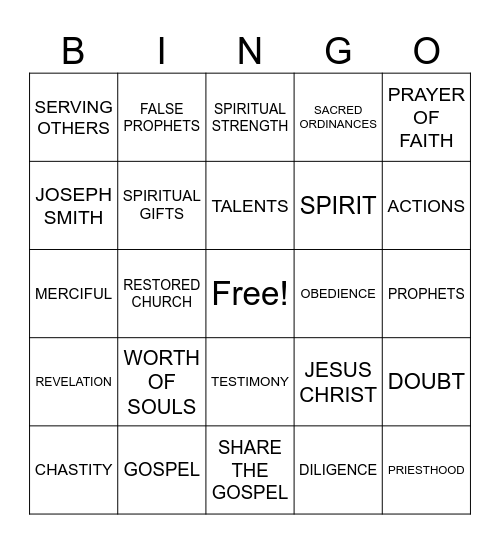 COME FOLLOW ME Bingo Card