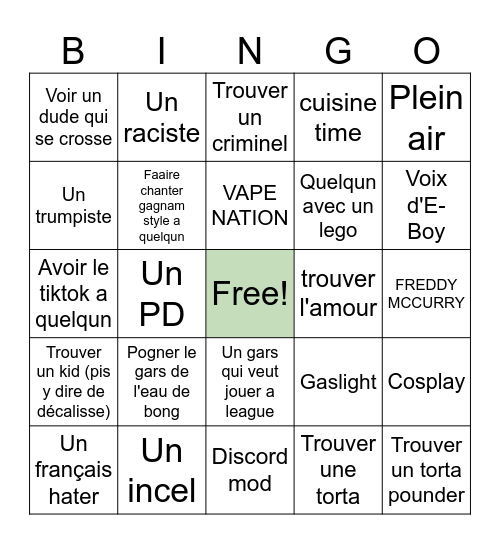 Bingo omegle Bingo Card