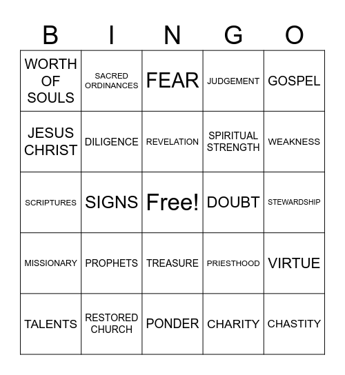 COME FOLLOW ME Bingo Card