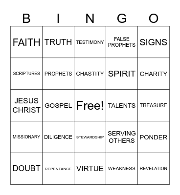 COME FOLLOW ME Bingo Card