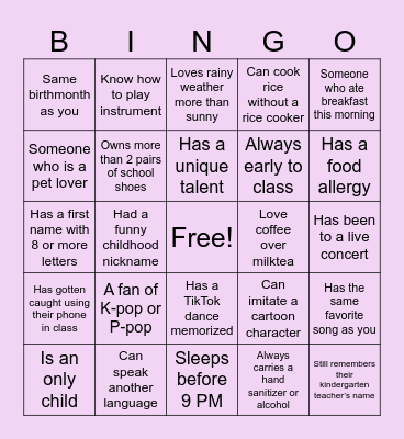 Human Bingo Card Bingo Card