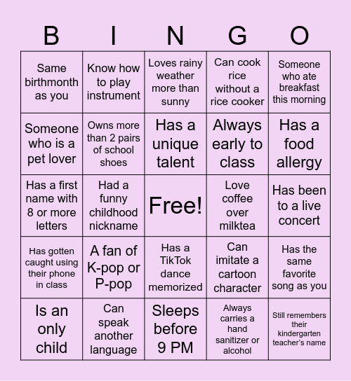 Human Bingo Card Bingo Card