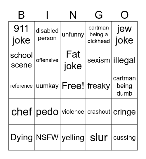 south park Bingo Card