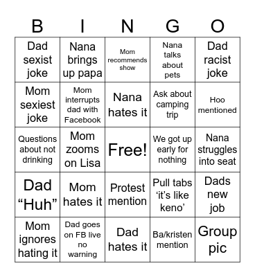 Oasis Bingo Card