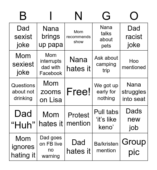 Oasis Bingo Card