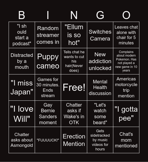 Wake Wilder Streams Bingo Card