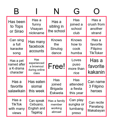 GETTING TO KNOW YOU! Bingo Card