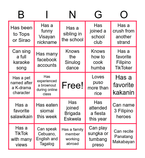 GETTING TO KNOW YOU! Bingo Card