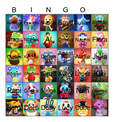 Animal Crossing Villager Hunting Bingo Card