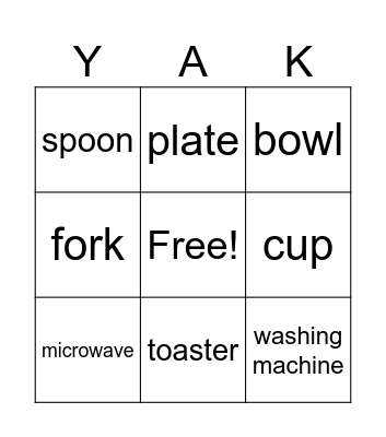Household Items Bingo Card