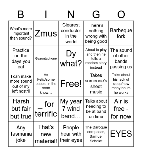 James Brice Bingo Card