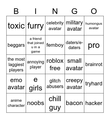 roblox bingo Card
