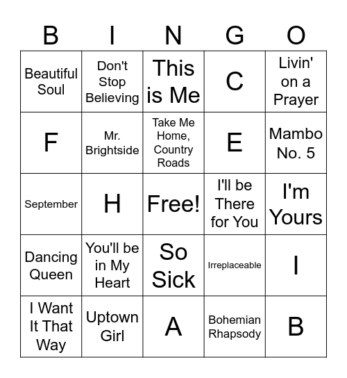 Music Bingo Card