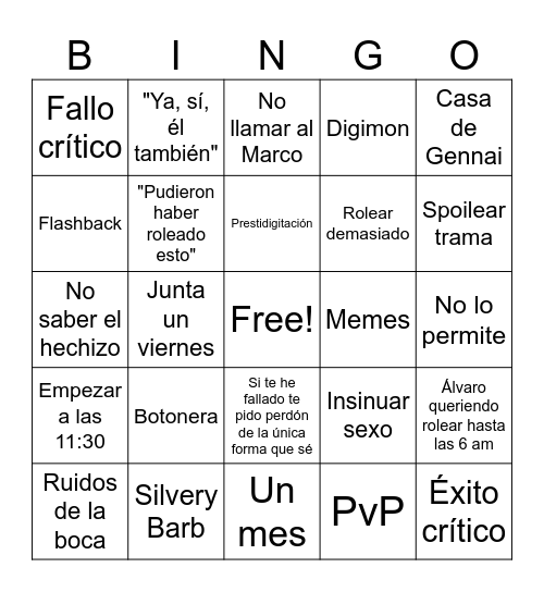 Trigger DM Bingo Card