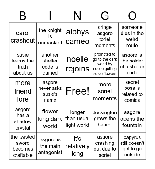 deltarune chapter 5 bingo Card