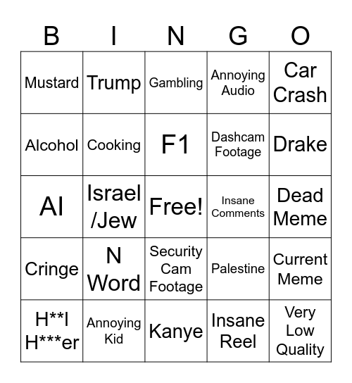 Instagram Reels Bingo Card