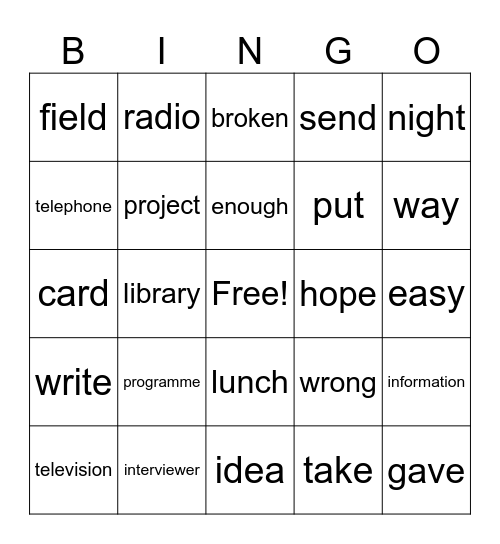 5年级1-5单元 Bingo Card