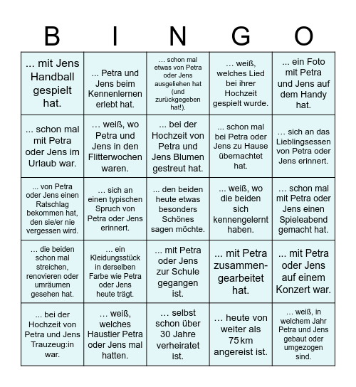 Finde eine Person, die ... Bingo Card