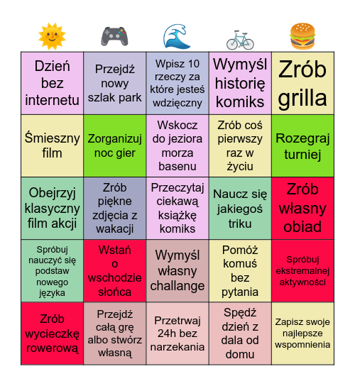 Wakacyjne bingo Card