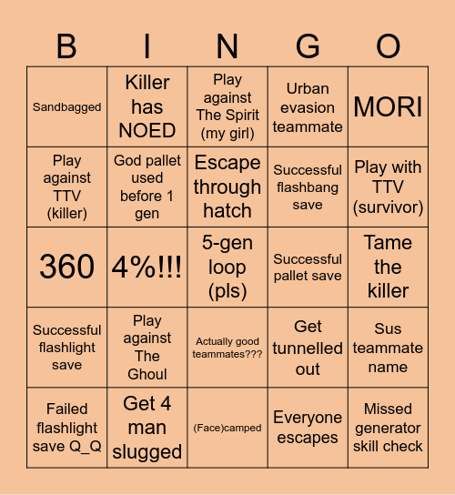 DBD BINGO Card