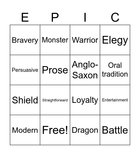 Epic Bingo Card