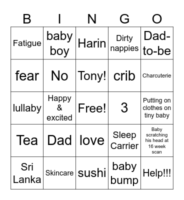 Aksaya's Baby Shower Bingo Card
