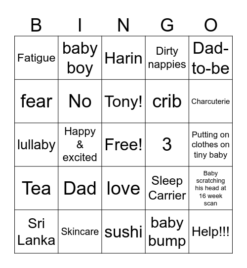 Aksaya's Baby Shower Bingo Card