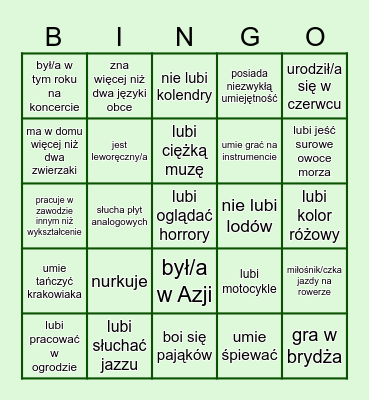 Get to know each other Bingo Card