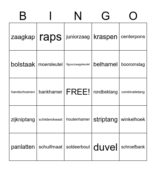 Gereedschap Bingo Card