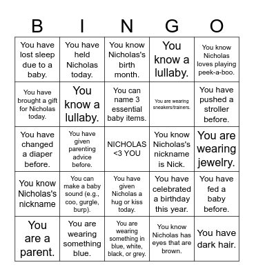 Bingo - Nicholas Edition Bingo Card