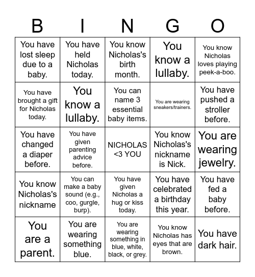 Bingo - Nicholas Edition Bingo Card