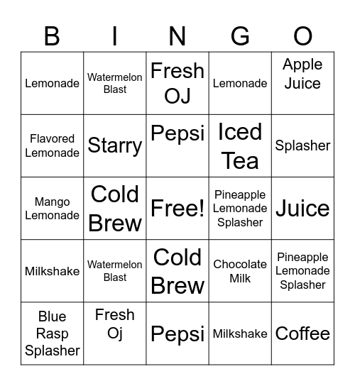 BEVERAGE BINGO Card