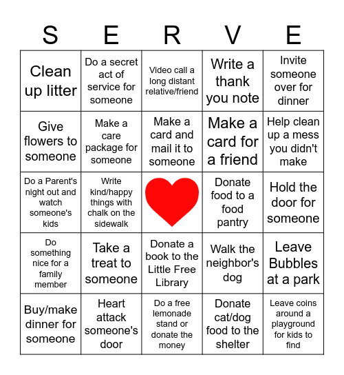 Service Bingo Card