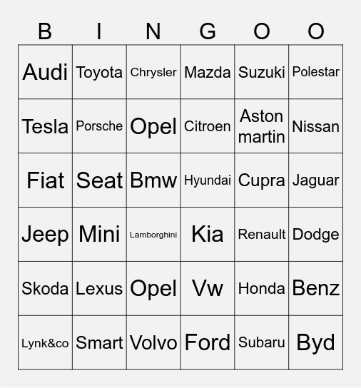 Car bingo Card