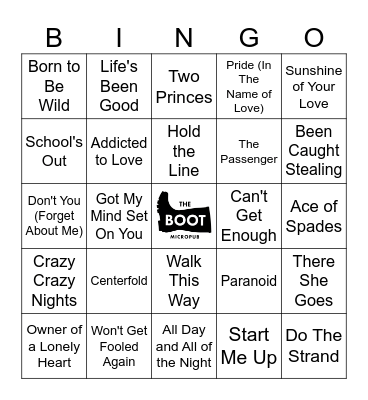 Jukebox Bingo: Dad Rock Bingo Card