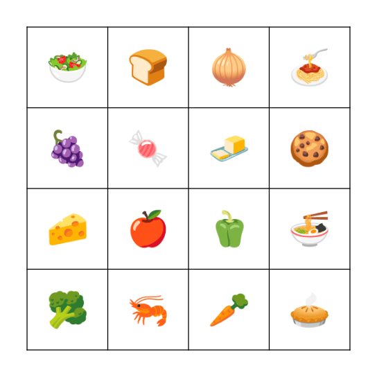 Food Bingo Card