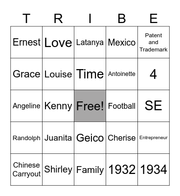 Henson-Proctor Family Bingo Card
