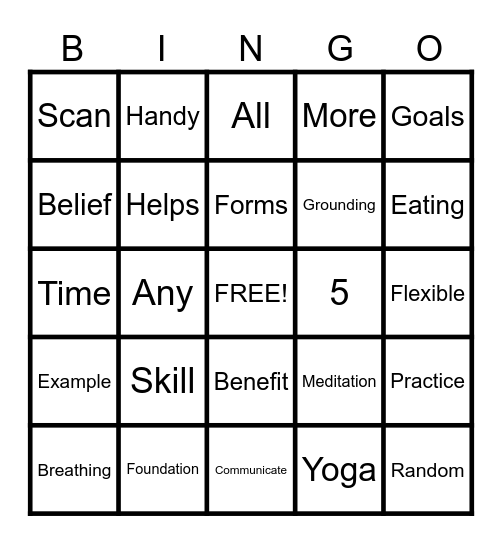 MINDFULNESS Bingo Card