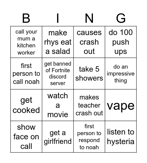 Untitled Bingo Card