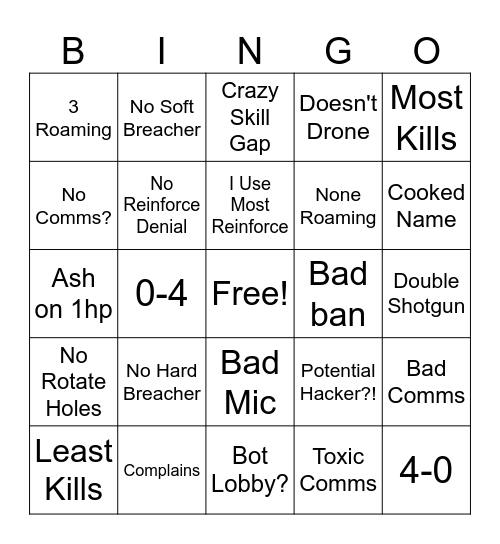 Siege Ranked Bingo Card