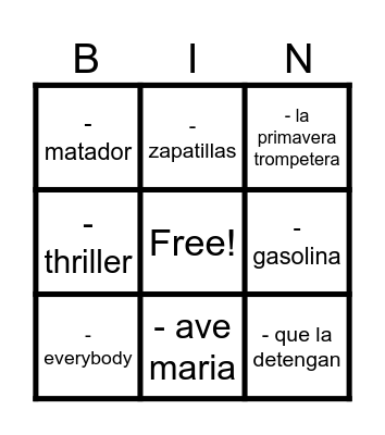 Bingo Musical Bingo Card