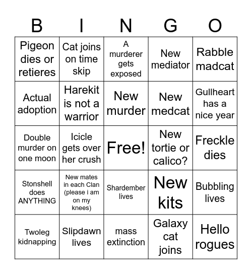 SideClan stream Bingo Card