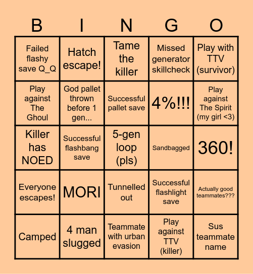 DBD Bingo! Bingo Card