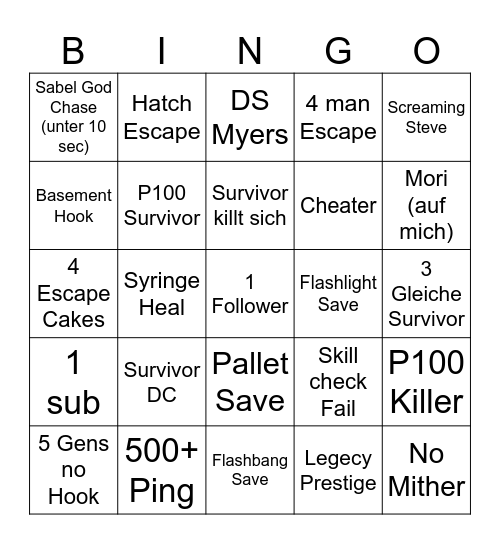 DBD Solo Q Bingo Card