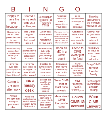 Bingo : Work hard, play harder Bingo Card